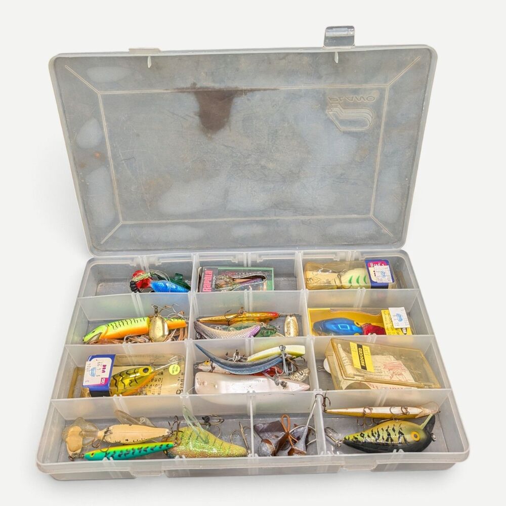 Lot Of old Assorted Fishing Tackle/ Bait W/ Carrying Case